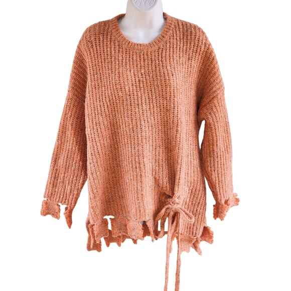 Sweet Claire Chunky Tweed Tunic Sweater M – Side Tie & Geometric Hem - Picture 1 of 10